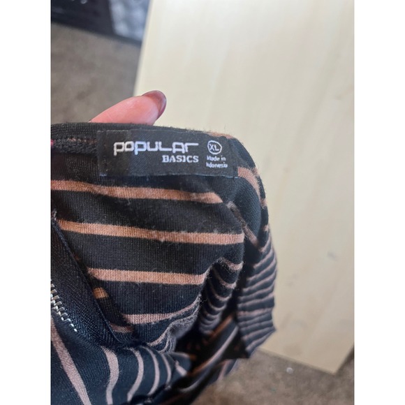 Popular Basics Black & Tan Striped Sleeveless Midi Dress XL Bodycon - Picture 6 of 6